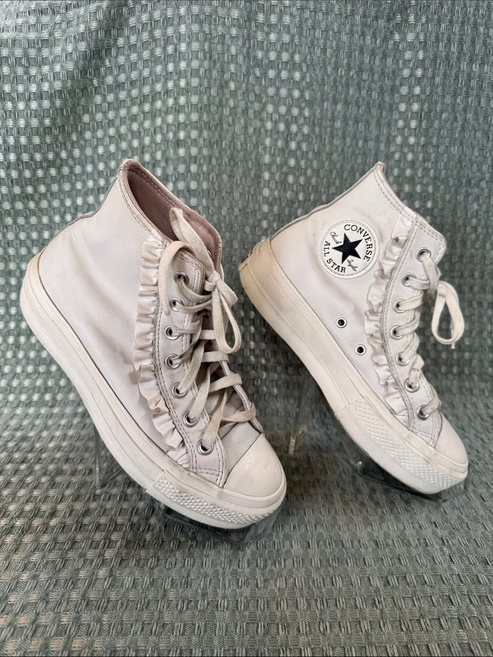 Converse Chuck Taylor All Star High-Top Canvas Sneaker in White Ruffle Trim 6.5